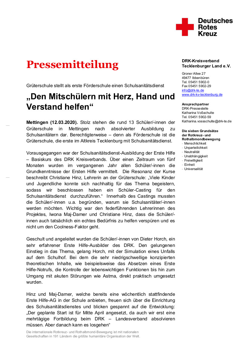 Schulsanitätsdienst Artikel